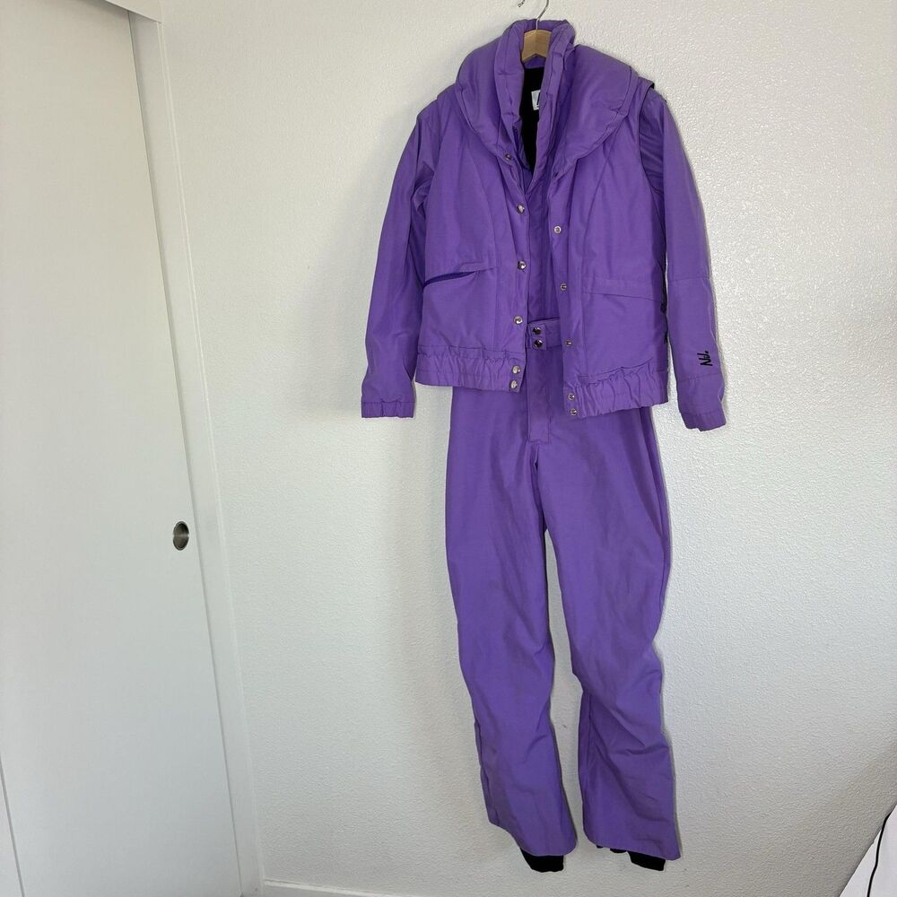 Vintage Nils Ski Jumpsuit Vest Set Womens 8 Purple Insulated Winter Snow Suit